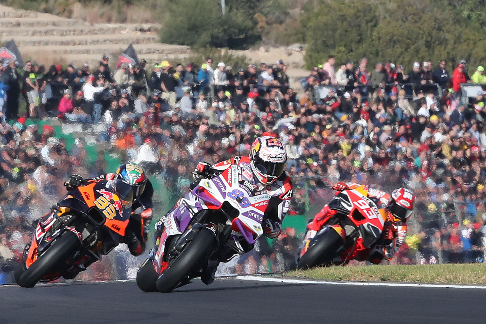 Jorge Martin, Marc Marquez, and Brad Binder riding in Valencia.