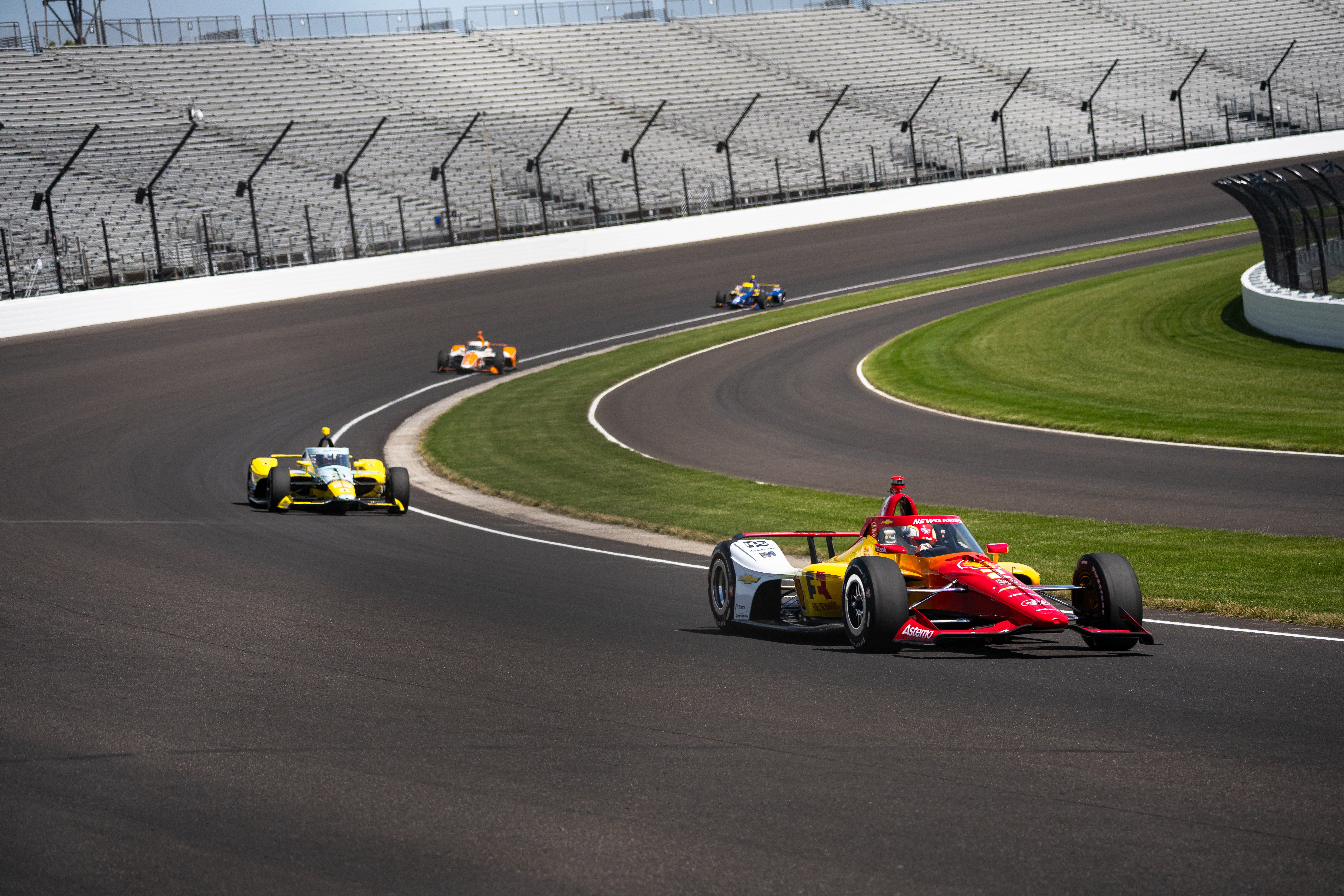 Josef Newgarden on track for Indy 500 practice and leads Carb Day.