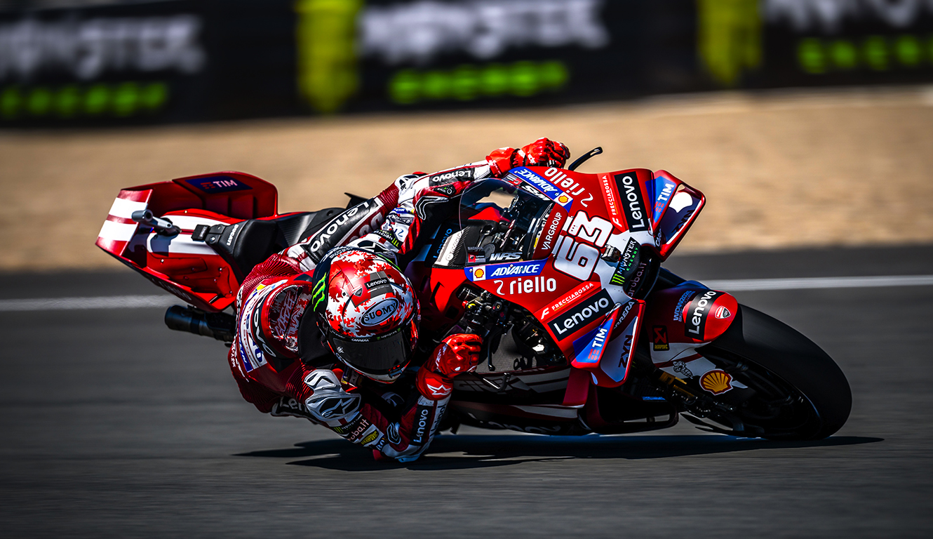 Francesco Bagnaia on track at the Brno Circuit in Czechia ahead of the MotoGP Sprint Race.