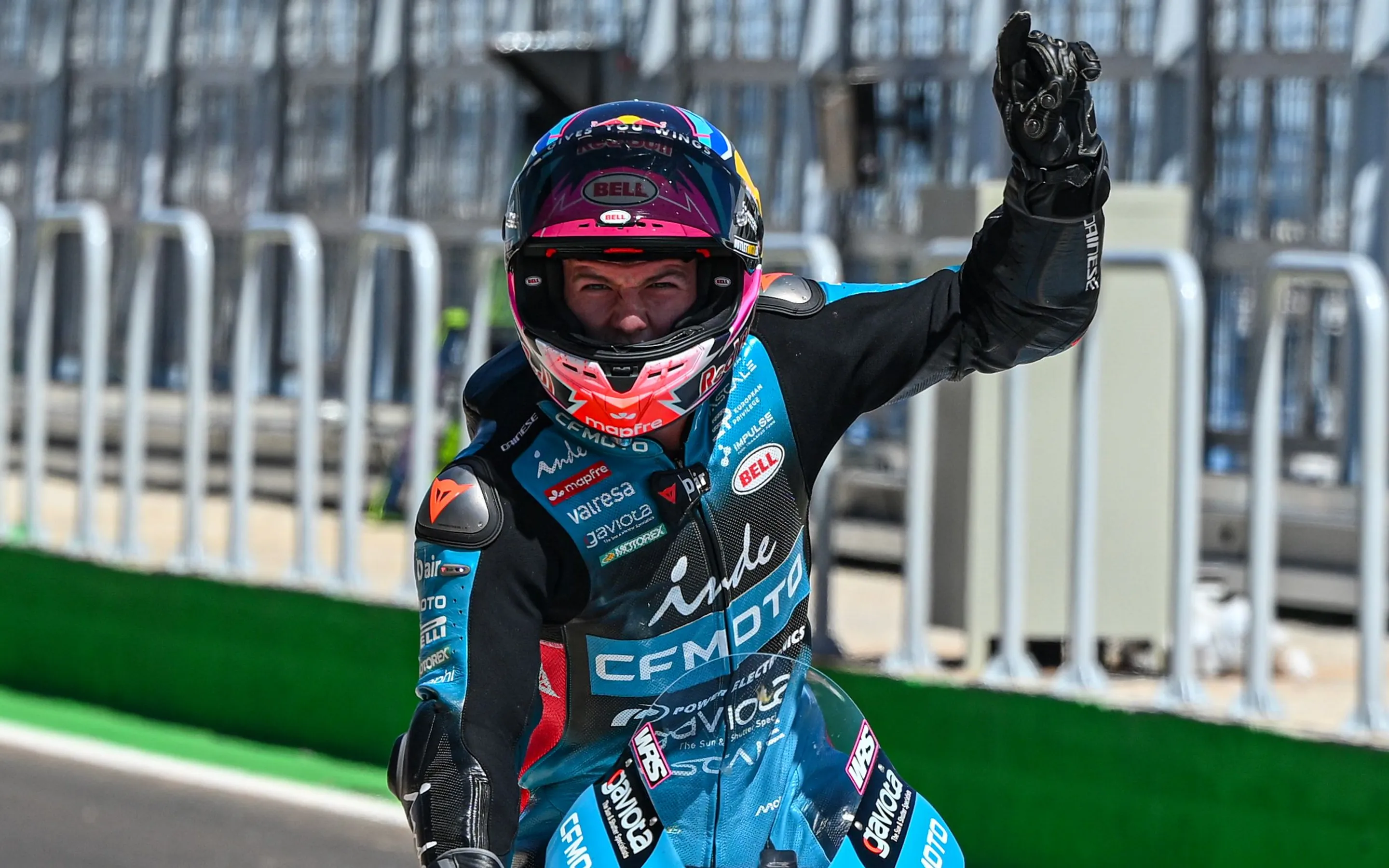 Moto2 rider Daniel Holgado winning in Brazil.