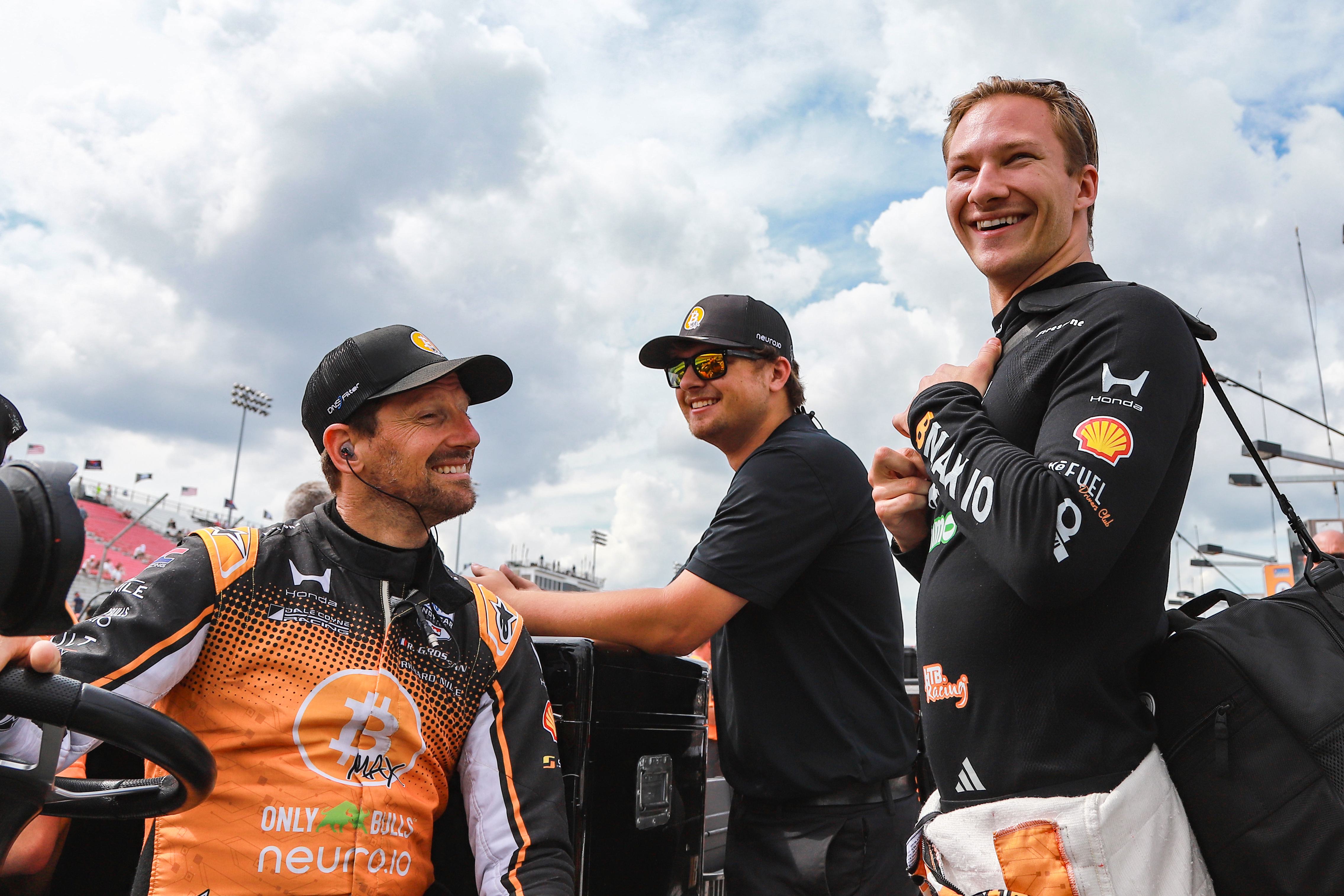 INDYCAR Dale Coyne Racing teammates Dennis Hauger and Romain Grosjean ahead of the St. Louis race.