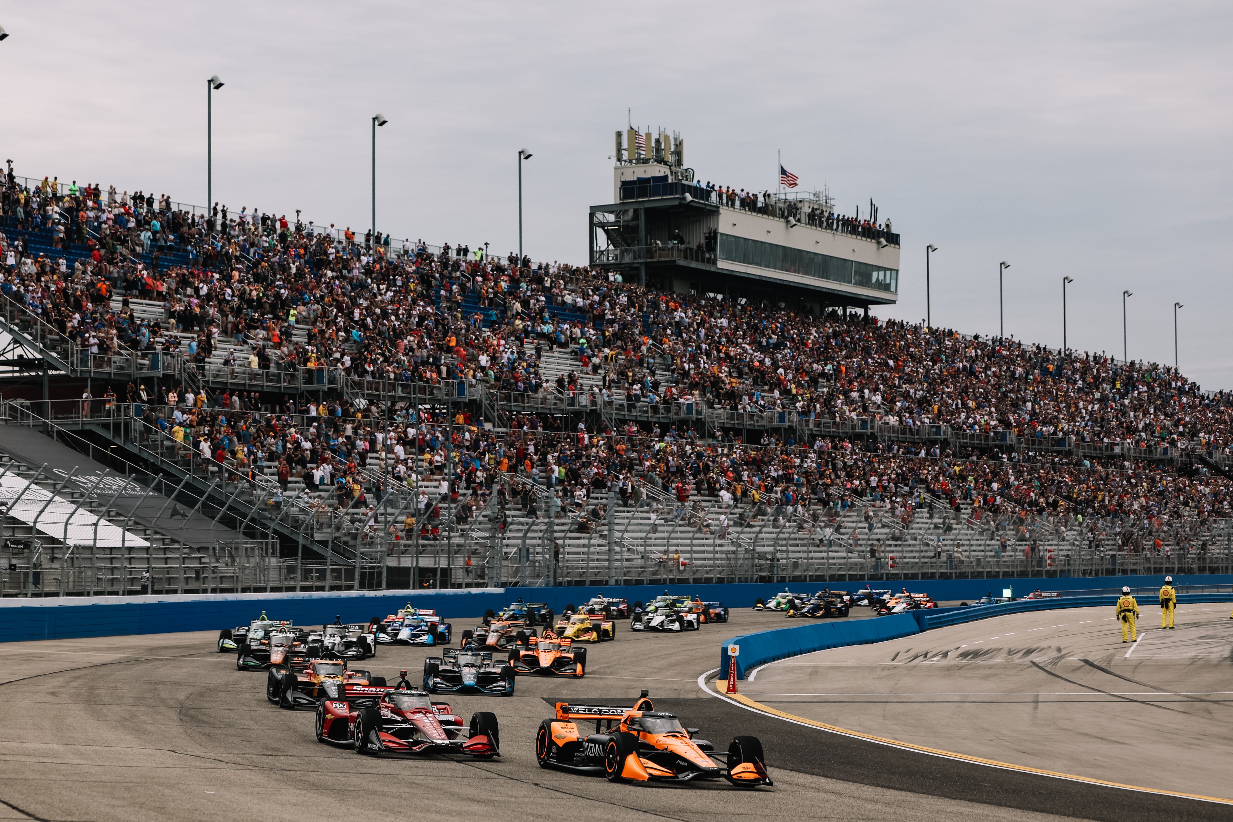 Pato O'Ward led the field to green during the INDYCAR Milwaukee Mile Race 1.